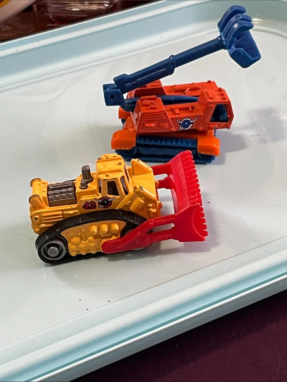 Yellow and Red Kids Construction Toy Bulldozer and Orange Excavator Set